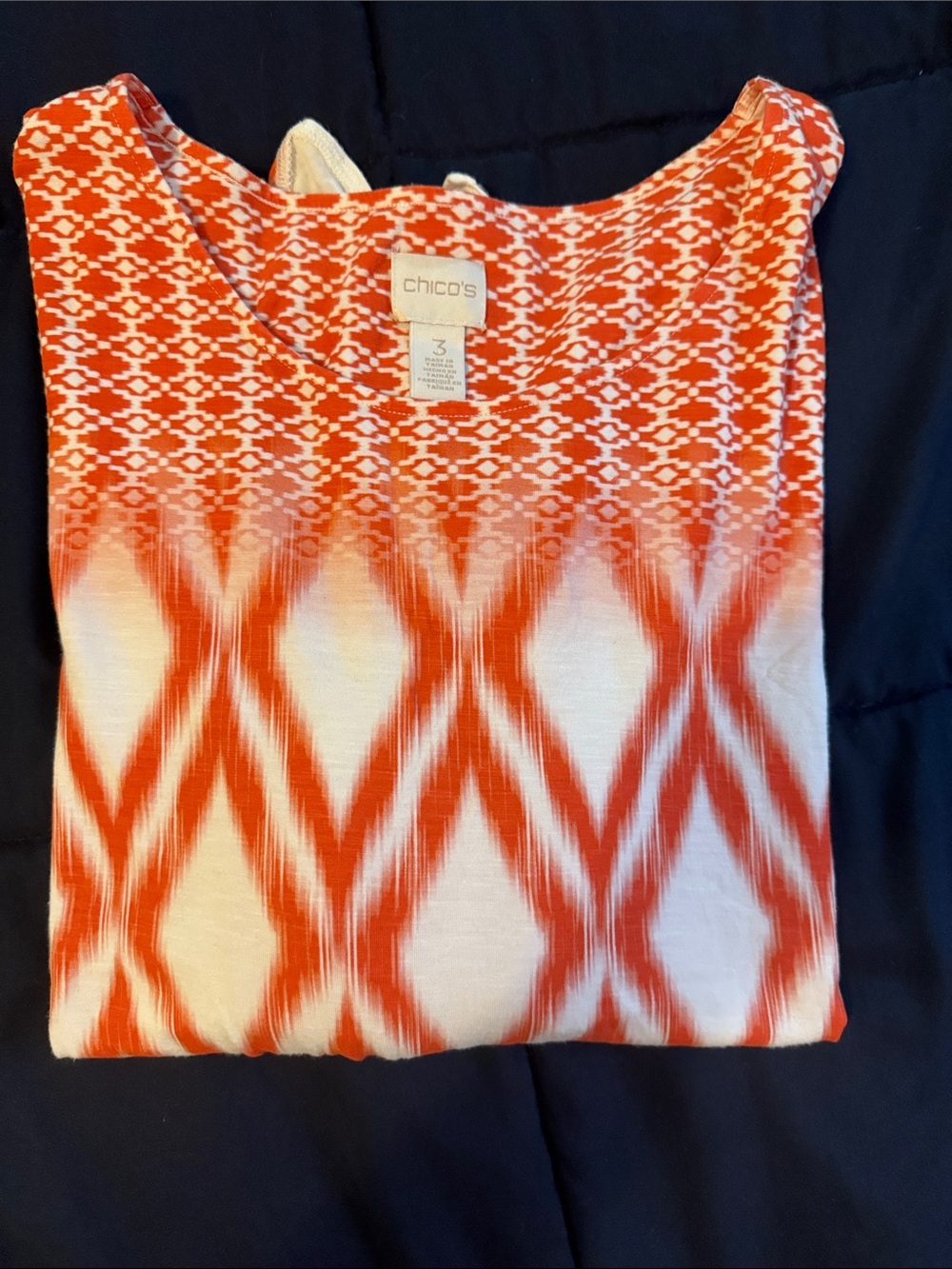 Chico's Orange and White Tie-Front Patterned Blouse L